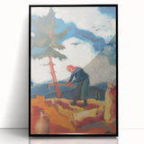 Modern Wall Art - Vibrant Rural Landscape with Worker | Colorful Art Print