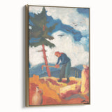Modern Wall Art - Vibrant Rural Landscape with Worker | Colorful Art Print