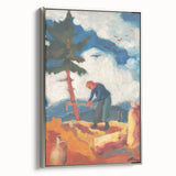 Modern Wall Art - Vibrant Rural Landscape with Worker | Colorful Art Print