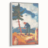 Modern Wall Art - Vibrant Rural Landscape with Worker | Colorful Art Print
