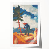 Modern Wall Art - Vibrant Rural Landscape with Worker | Colorful Art Print
