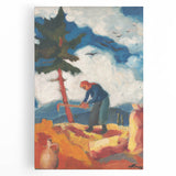 Modern Wall Art - Vibrant Rural Landscape with Worker | Colorful Art Print