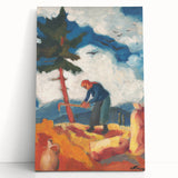 Modern Wall Art - Vibrant Rural Landscape with Worker | Colorful Art Print