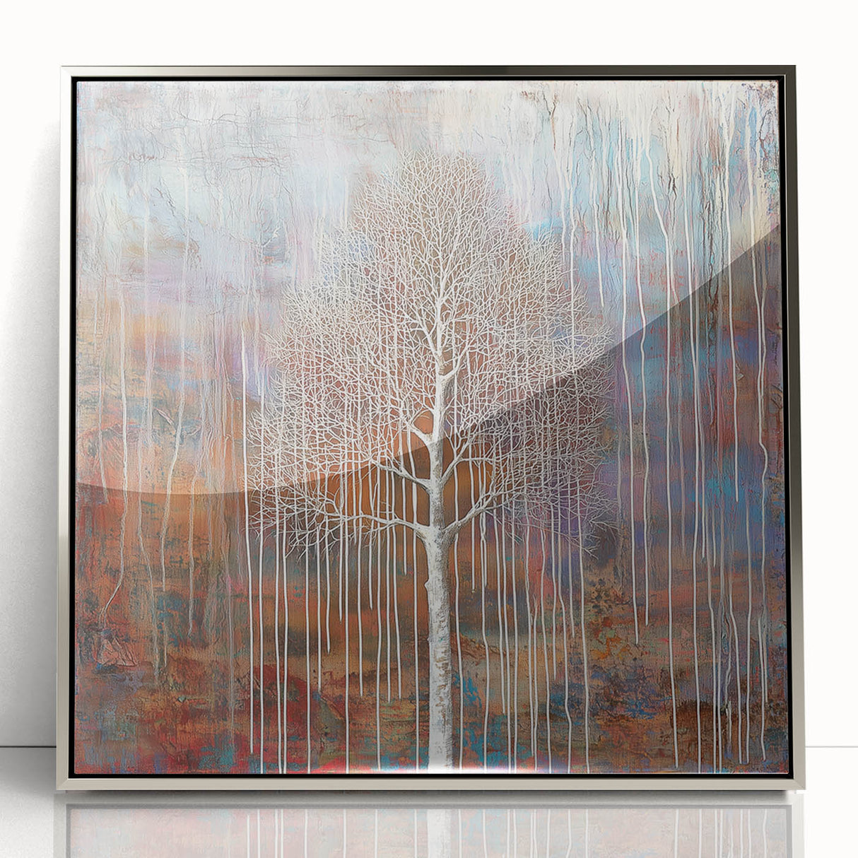 Teal and Brown Abstract Tree Wall Art - Large Canvas & Framed Print