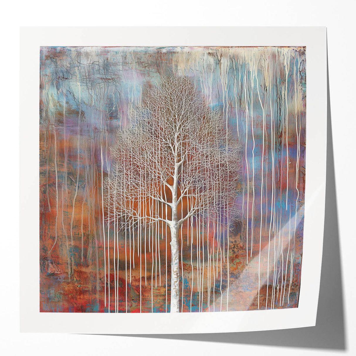 Teal and Brown Abstract Tree Wall Art - Large Canvas & Framed Print