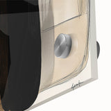 Abstract minimalist acrylic glass artwork featuring a soft color palette in shades of blue and beige, emphasizing fluid shapes and textures for a modern decor aesthetic.