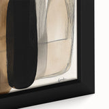 Close-up of a minimalist framed canvas artwork showcasing abstract designs in soft earth tones, perfect for modern home decor. The textured surface enhances visual depth, making it an ideal centerpiece for contemporary living spaces.