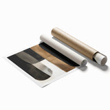 Abstract minimalist rolled print showcasing fluid shapes in soft pastel colors, elegantly packaged in a protective cardboard tube, ideal for modern decor.