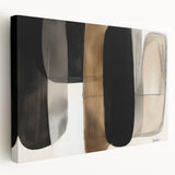 Minimalist abstract stretched canvas artwork showcasing soft pastel colors and geometric shapes, viewed from the side against a neutral background. Perfect for modern home decor.