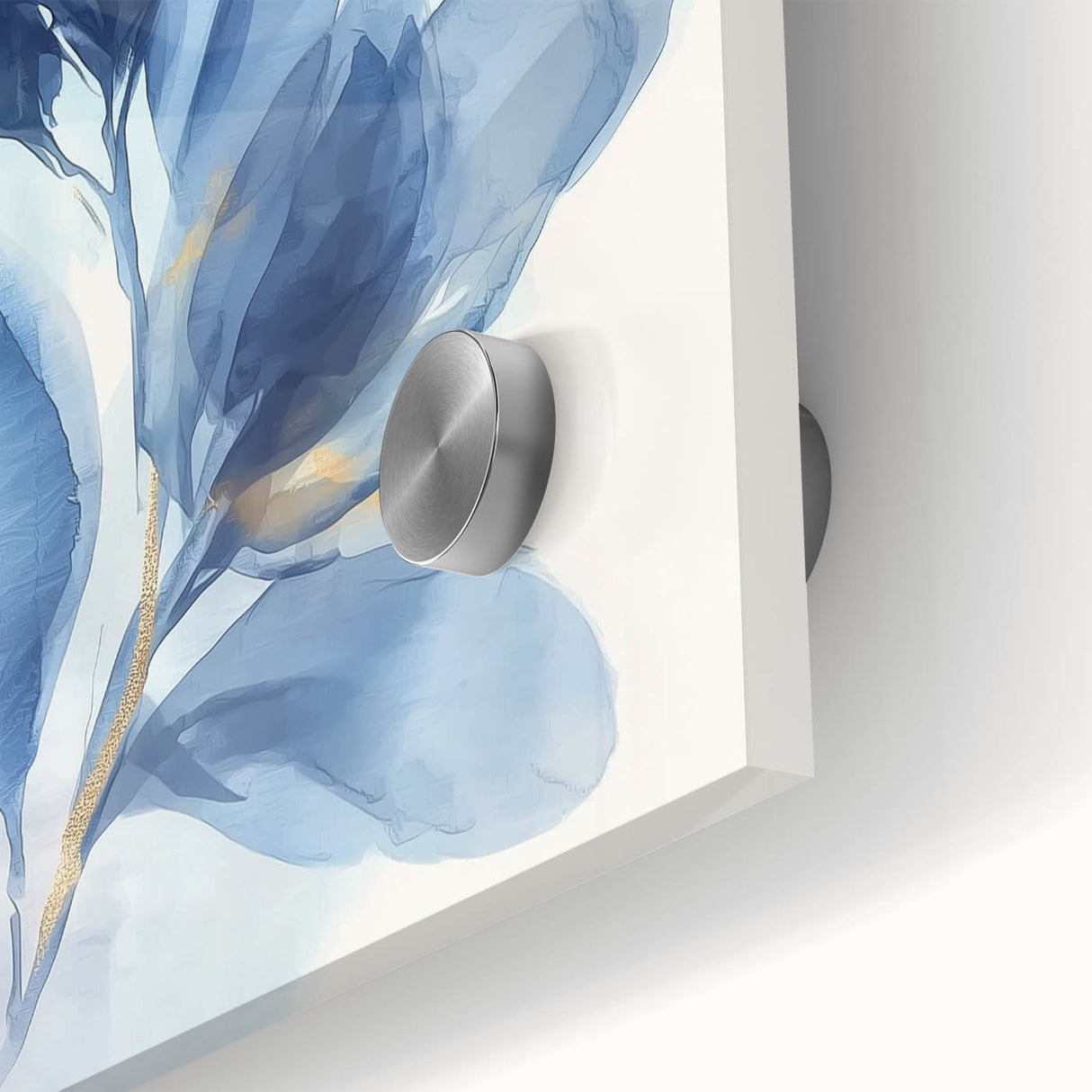 Close-up of a minimalist abstract acrylic glass design showcasing soft blue and gray tones, highlighting smooth textures and elegant lines, ideal for modern decor.