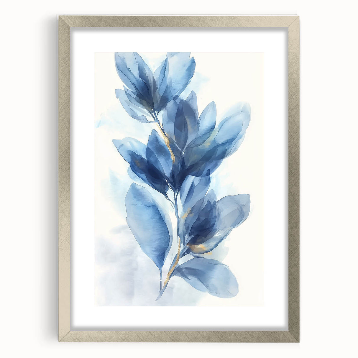 Minimalist silver-framed artwork featuring an abstract design with a white mat, ideal for modern home decor. Perfect for adding elegance to living spaces or offices.