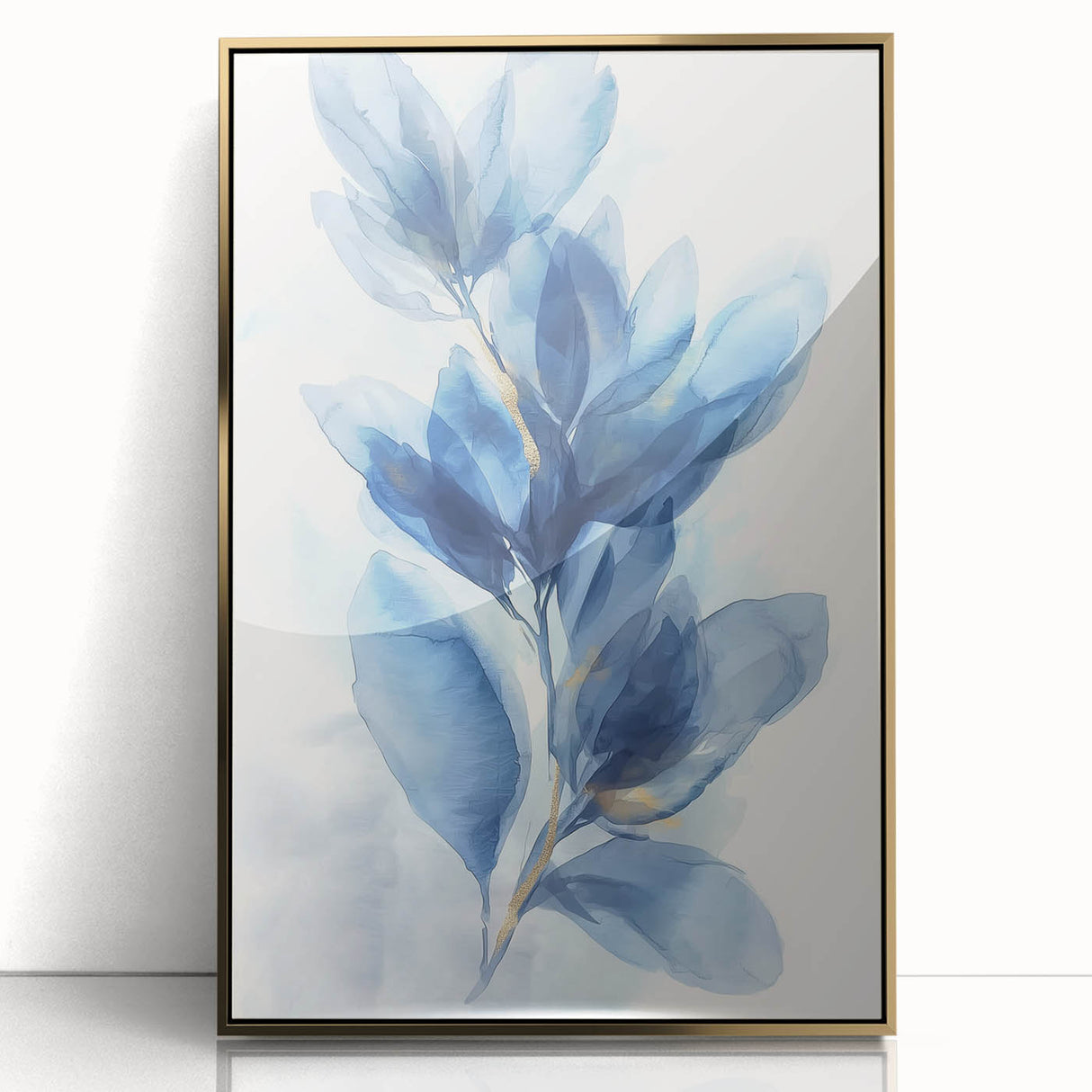 Framed acrylic artwork showcasing a minimalist abstract design with gold accents, set against a sleek black background, ideal for modern home decor.