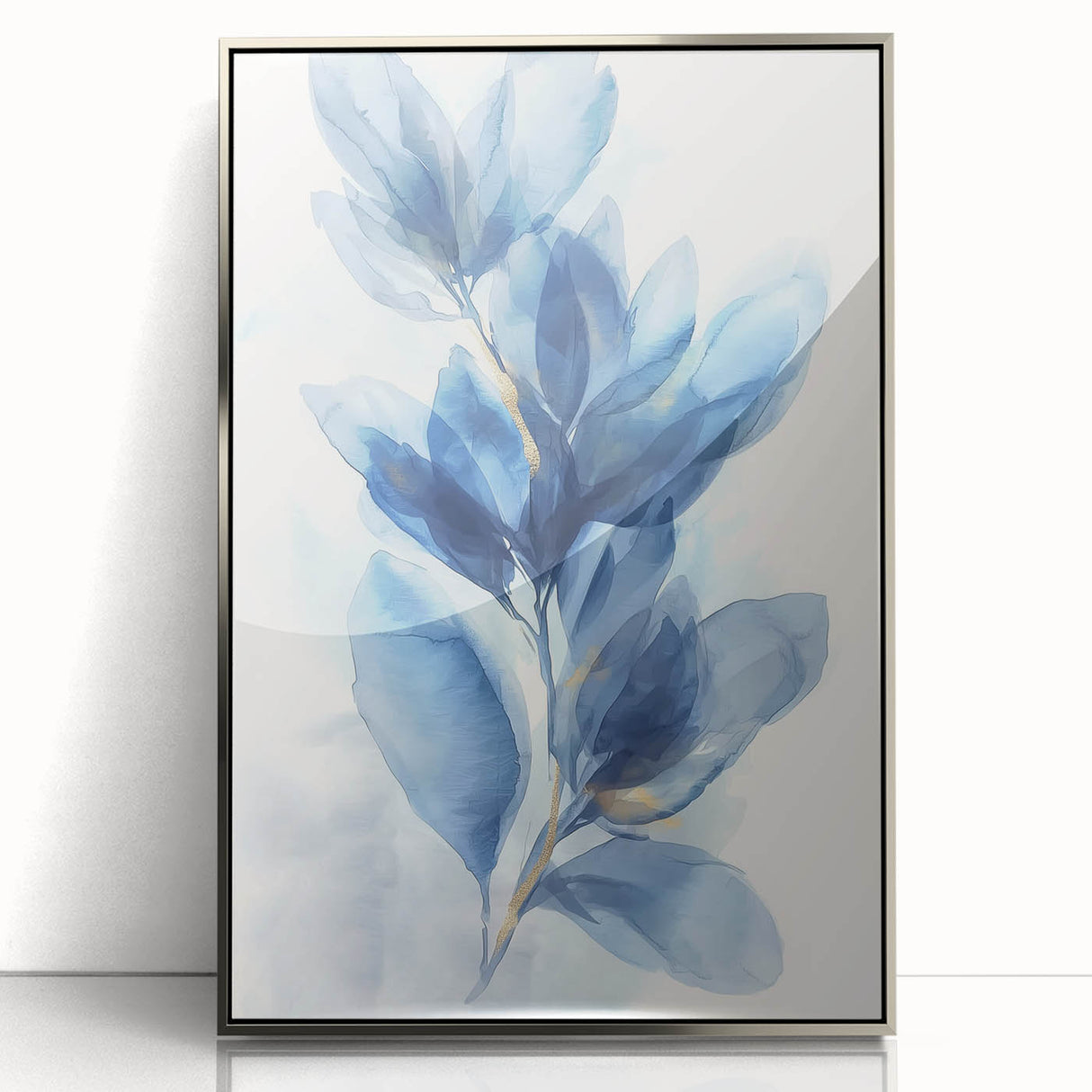 Framed minimalist abstract artwork in silver acrylic, showcasing fluid shapes and a modern aesthetic, perfect for contemporary home decor. Ideal for enhancing living spaces with elegance.