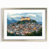 Elegant silver frame showcasing a landscape artwork of a majestic castle, surrounded by a white mat, ideal for enhancing home decor with a touch of sophistication.