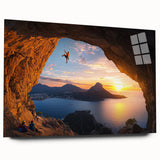 Acrylic landscape artwork showcasing vibrant cave scenes in rich colors, uniquely framed without pins, ideal for modern home decor and art enthusiasts.