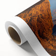 Vibrant rolled canvas featuring a captivating landscape design with intricate cave formations, elegantly packaged in a durable cardboard tube for safe shipping.