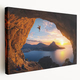 Stretched canvas artwork depicting a dramatic landscape scene with caves, showcasing rich earth tones and intricate details, perfect for enhancing interior decor.
