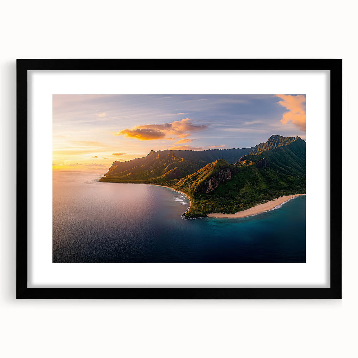 Framed landscape artwork showcasing dramatic cliffs in muted tones, featuring a sleek black mat and frame, ideal for enhancing modern home decor.