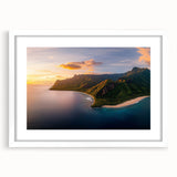 Framed landscape artwork showcasing dramatic cliffs, presented with a white mat for a refined look. Ideal for modern home decor or office settings, enhancing any space with natural beauty.