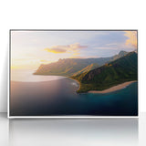 Framed acrylic art piece showcasing a stunning cliff landscape in vibrant colors, set in a sleek white frame, perfect for modern home decor. Ideal for nature lovers.