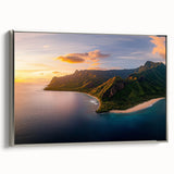 Framed canvas artwork depicting a stunning cliff landscape with vibrant colors, showcased from a silver side view, ideal for enhancing modern home decor.