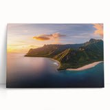Stretched canvas artwork depicting a breathtaking cliffside landscape with vibrant colors and dramatic rock formations, ideal for home décor or art collection.