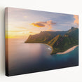 Stretched canvas artwork depicting a stunning cliff landscape in vibrant colors, showcasing rugged rock formations and a serene sky, ideal for home decor.