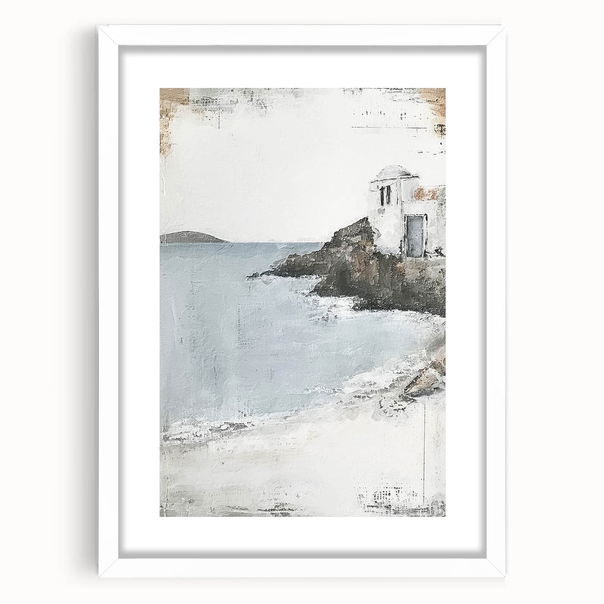 Abstract architectural wall art framed in white, showcasing geometric patterns and soft colors, ideal for modern home decor or office aesthetics.