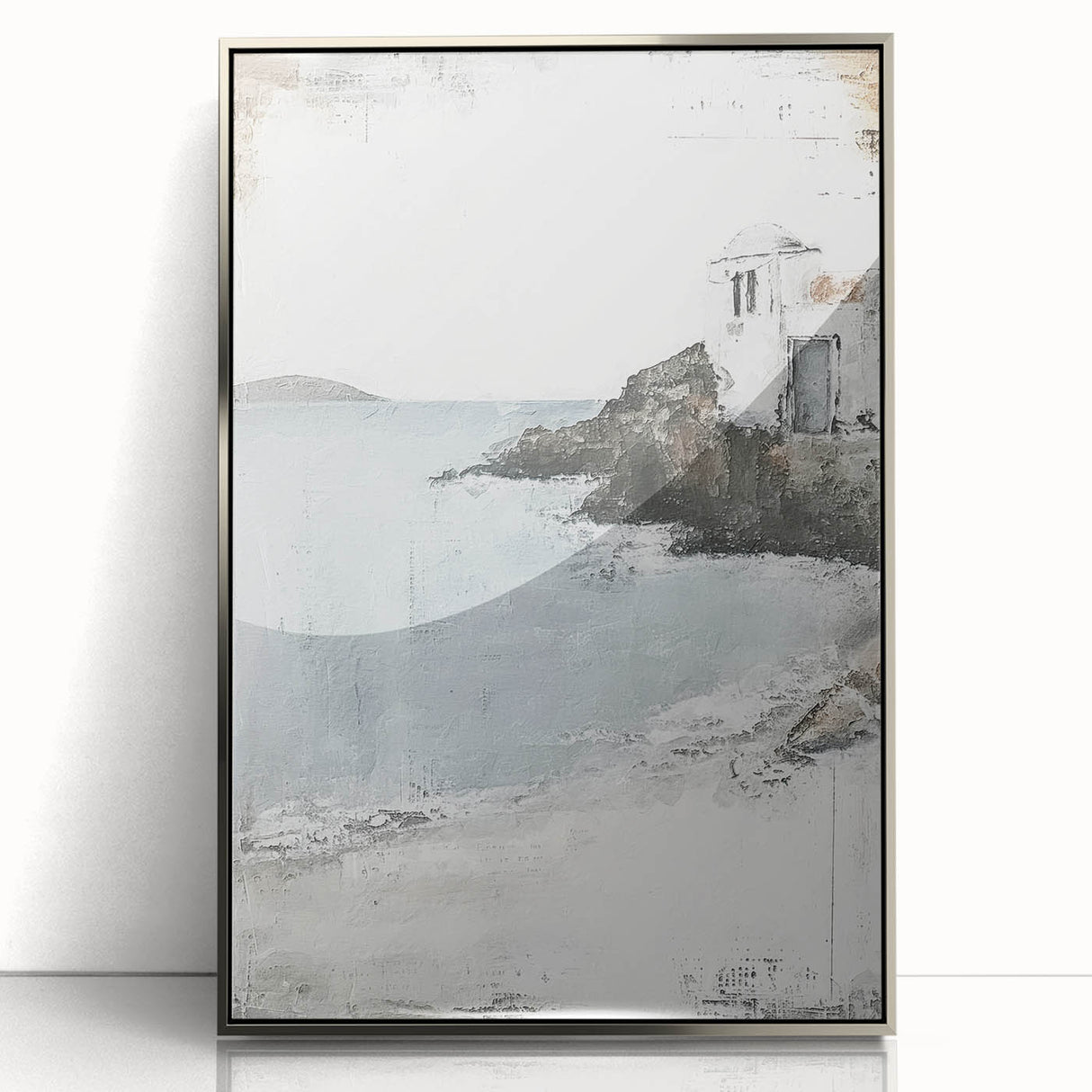 Framed abstract architecture wall art in silver acrylic, showcasing geometric designs and modern aesthetics, perfect for contemporary interior decor.
