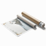 Abstract architectural wall art print showcasing bold geometric shapes in vibrant colors, rolled for easy shipping and display, ideal for modern home decor.