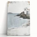 Abstract architecture wall art on stretched canvas, showcasing geometric patterns in soft earth tones, leaning against a neutral wall, perfect for modern decor.