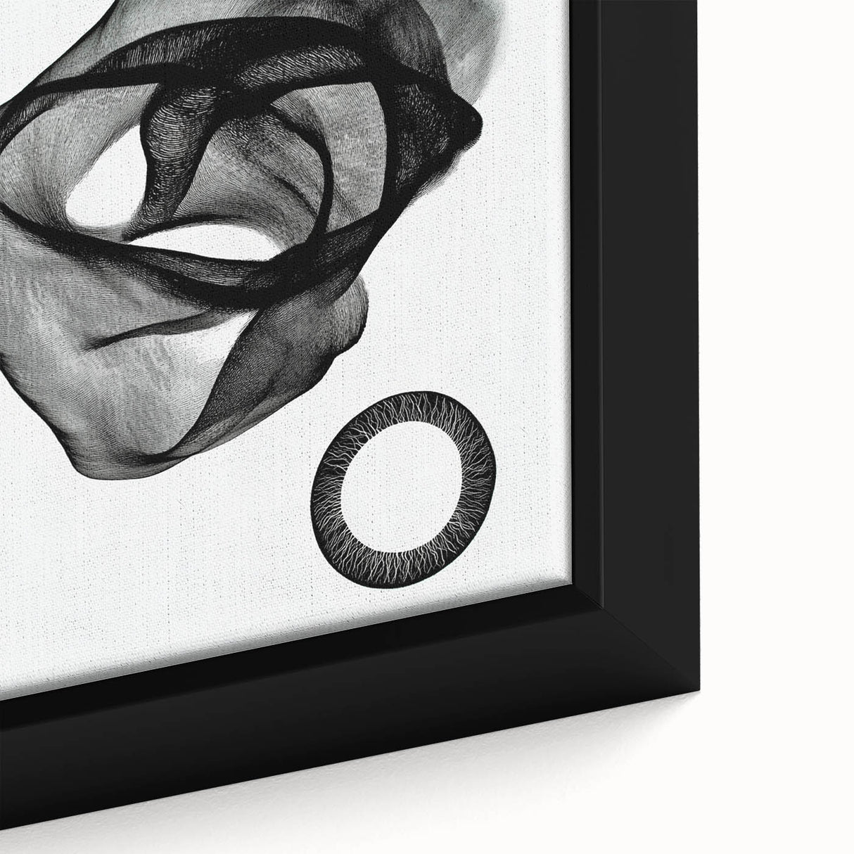 Close-up view of a framed abstract geometric canvas artwork showcasing vibrant colors and intricate patterns, perfect for modern home decor. Ideal for enhancing contemporary interiors.