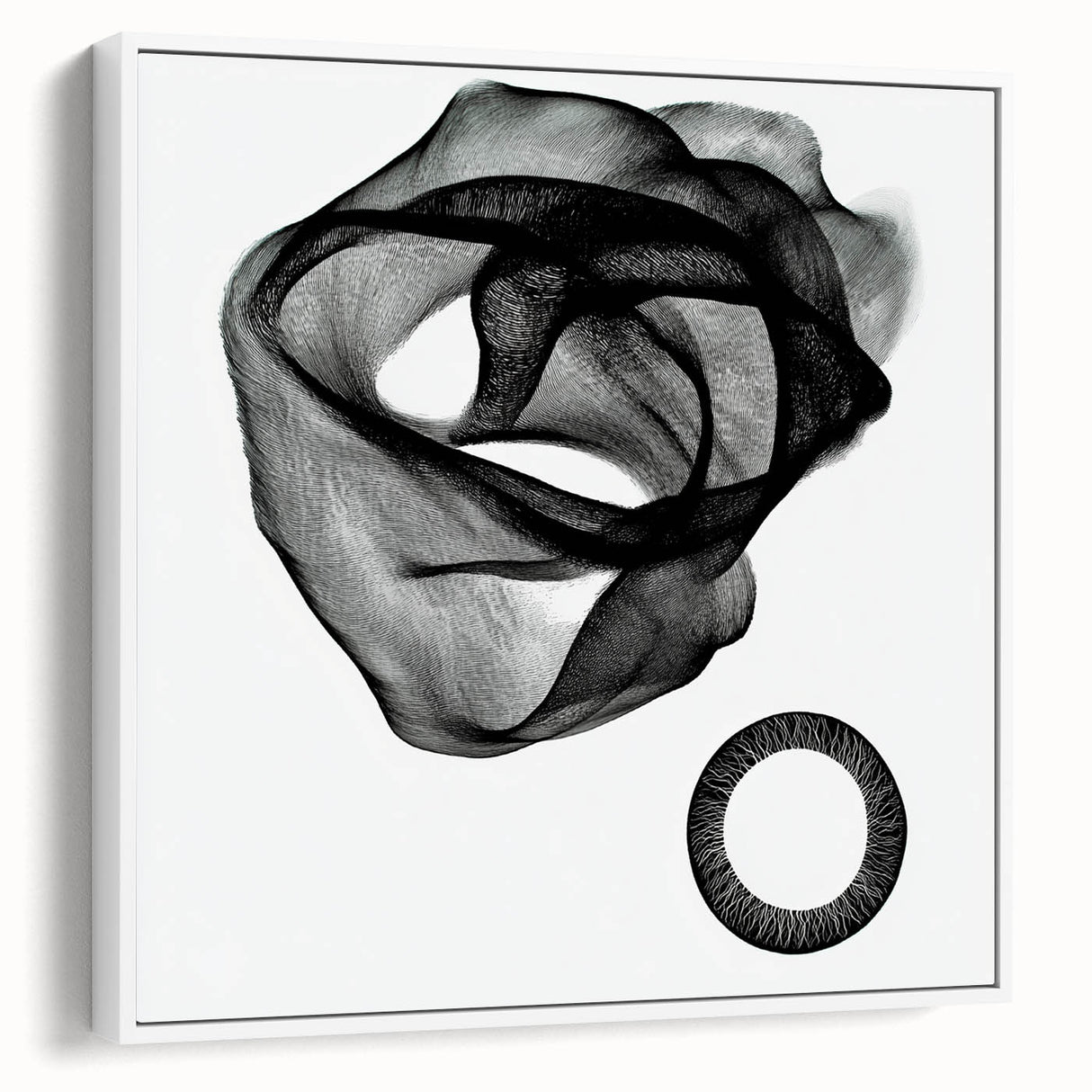 Abstract geometric framed canvas artwork showcasing a modern design in neutral tones, highlighting sharp angles and lines, ideal for contemporary home decor.