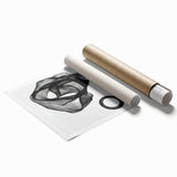 Abstract geometric rolled print showcasing a vibrant blend of blue, orange, and yellow shapes, ideal for modern home decor. Packaged securely in a cardboard tube for protection.