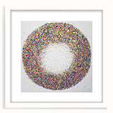Abstract art frame showcasing colorful splatter designs with a white mat, ideal for modern decor. Perfect for adding a vibrant touch to any living space.
