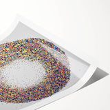 Abstract splatter art print showcasing vibrant colors and dynamic patterns, rolled for easy shipping and display, ideal for modern home decor and art enthusiasts.