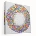 Abstract splatter art stretched canvas showcasing vibrant colors in a dynamic side view, perfect for modern home decor or artistic statement pieces.