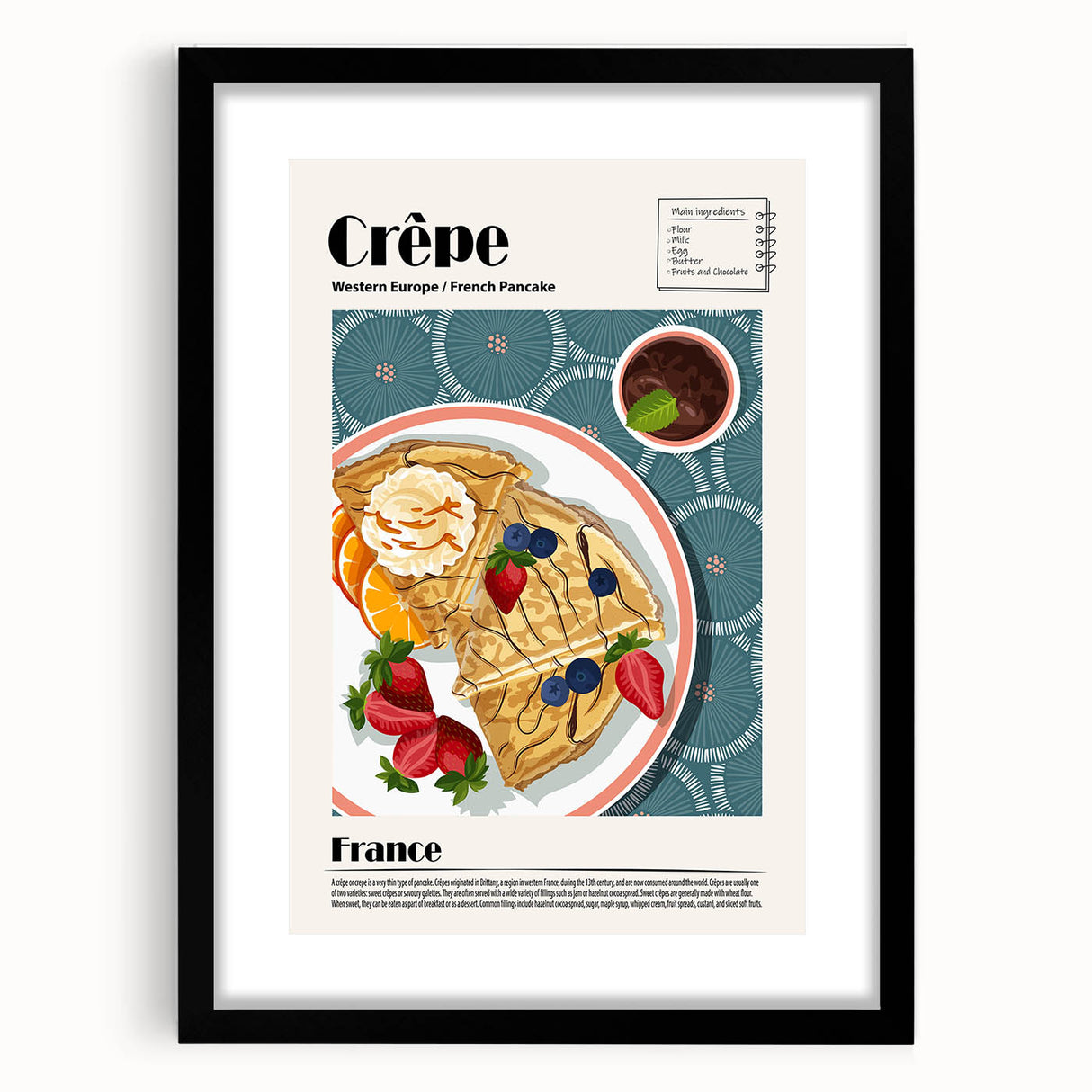 Extra large framed abstract art print featuring colorful, textured depictions of various food dishes.