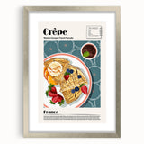 Textured art print featuring abstract food dishes in muted earth tones, framed in silver, ideal for dining room decor.