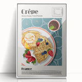 Modern art wall decor featuring a variety of food dishes in art deco style, framed in white acrylic.