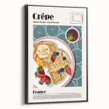 Black and white framed canvas featuring vintage poster art of various food dishes, ideal for bedroom wall decor.