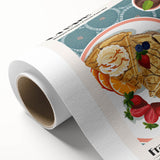 Art deco poster featuring assorted colorful food dishes on a rolled canvas, ideal for dining room wall art.