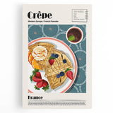 Black and white stretched canvas featuring an array of various food dishes, ideal for kitchen wall art.