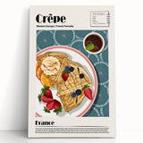 Black and white large art on stretched canvas featuring various food dishes, ideal for kitchen wall art.