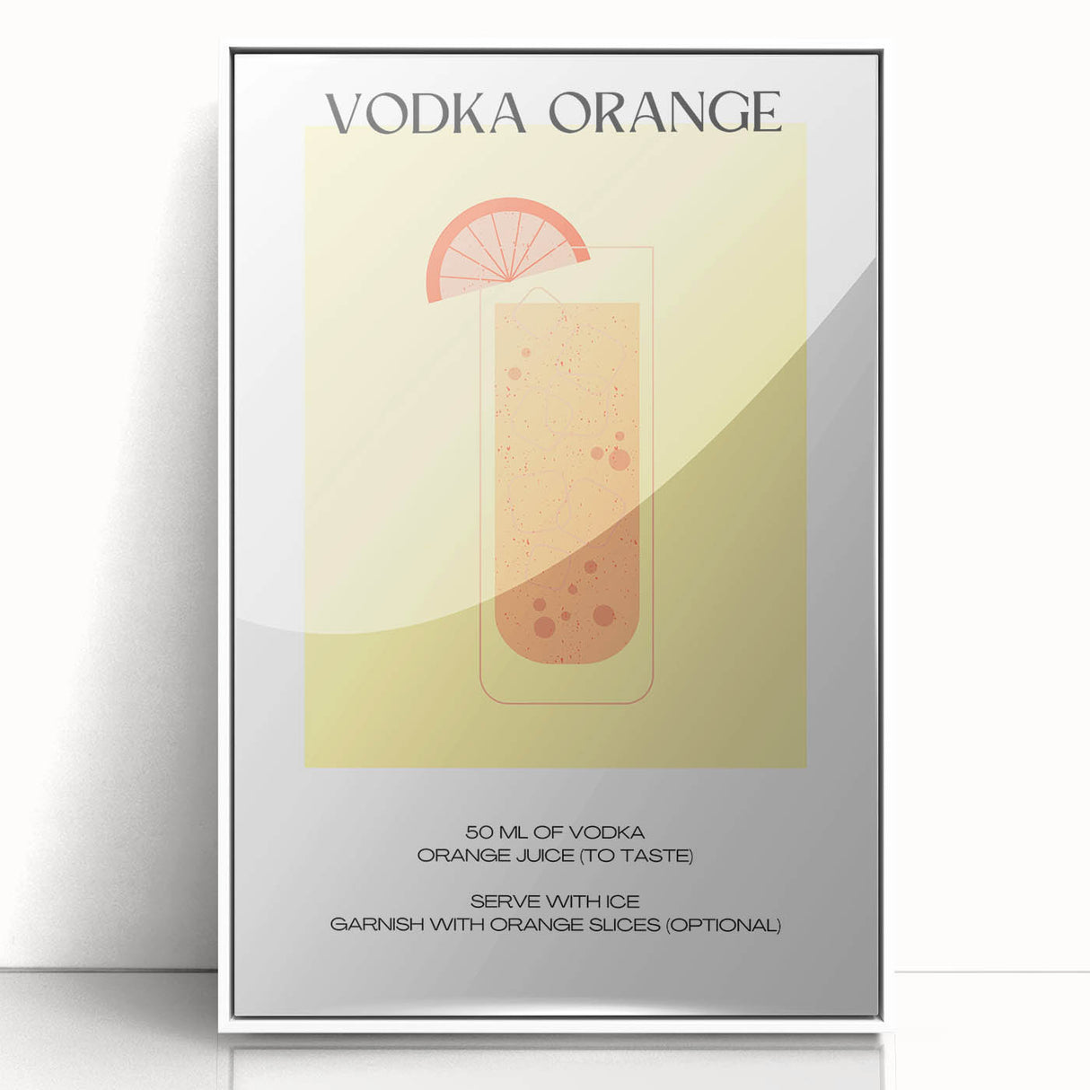 Art deco poster featuring a stylized cocktail glass, rendered in vibrant neon colors on a white acrylic framed print.