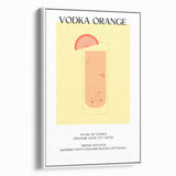 Vintage poster art of colorful cocktails on a black background, framed canvas, ideal for living room decor.