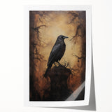 Spooky Wall Art - Gothic Raven on Haunted Landscape