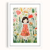 Personalized Kids Art - Floral Garden Girl Nursery Wall Print
