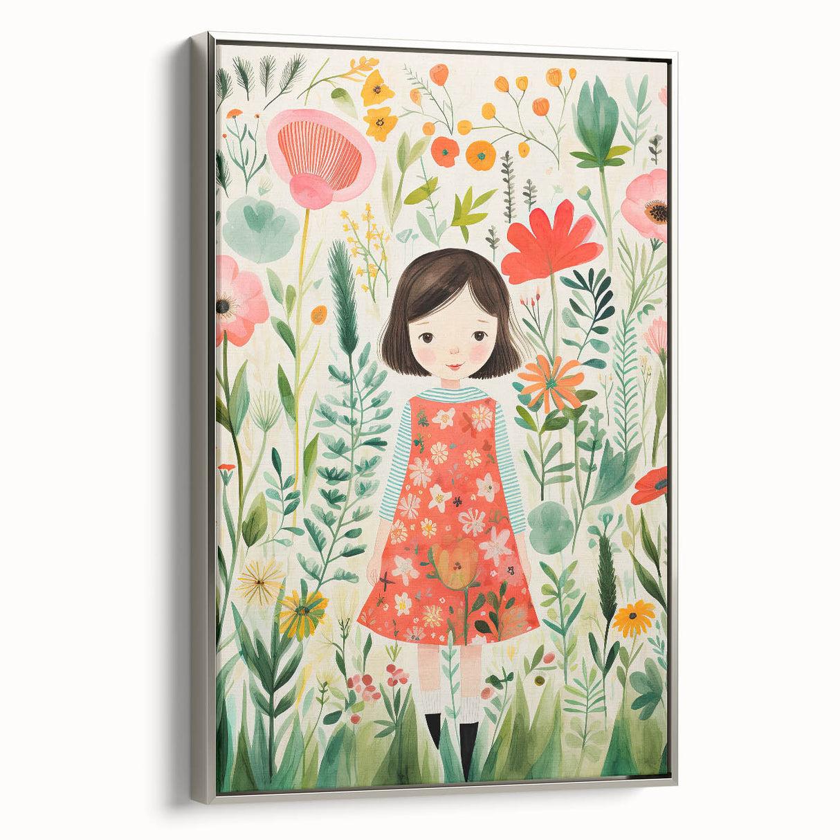 Personalized Kids Art - Floral Garden Girl Nursery Wall Print