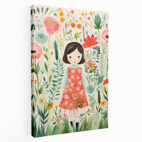 Personalized Kids Art - Floral Garden Girl Nursery Wall Print